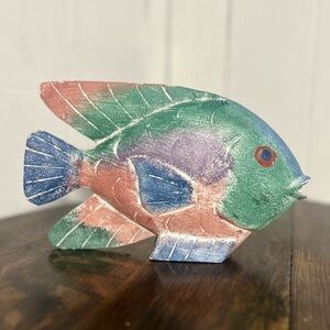 Vintage Decorative Light Wood Handcarved Fish Figurine , Pastel Colours, 70s 80s
